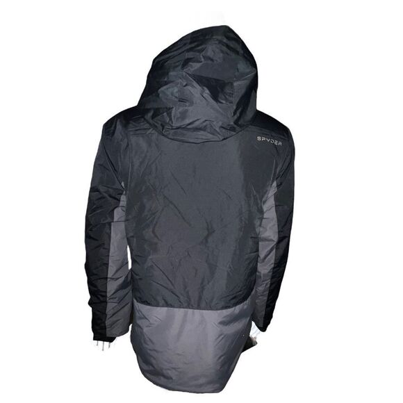 Spyder Mens Colorblock Hooded Jacket Black Gray Red Large New - Picture 4 of 10